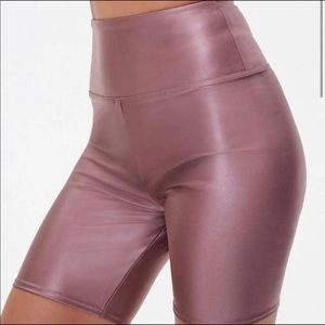 Metallic sports bra and biker shirt set